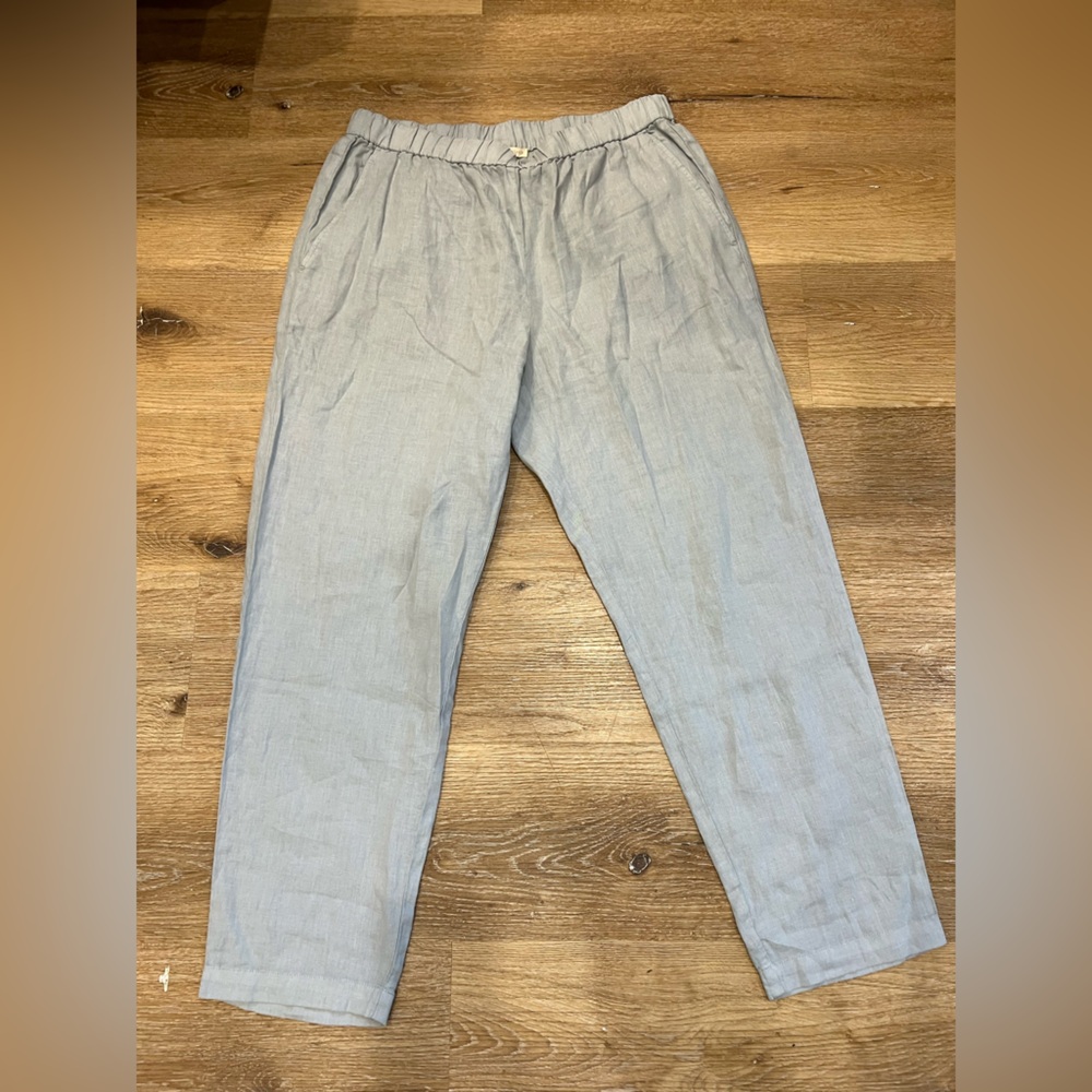 Eileen Fisher Organic Linen Tapered Pant Light Blue Medium Ankle